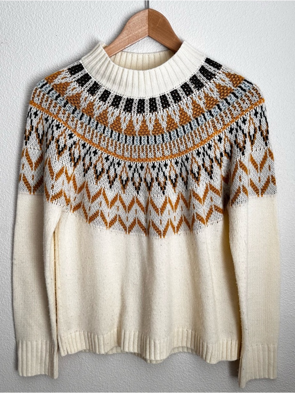 Pink Lily Cream Fair Isle Knit Mock Neck Sweater S